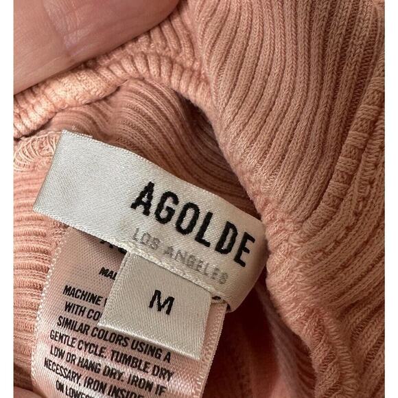 Agolde Women's Ribbed Elna Corset-Seam Bodysuit Grapefruit Size Medium - Picture 6 of 8